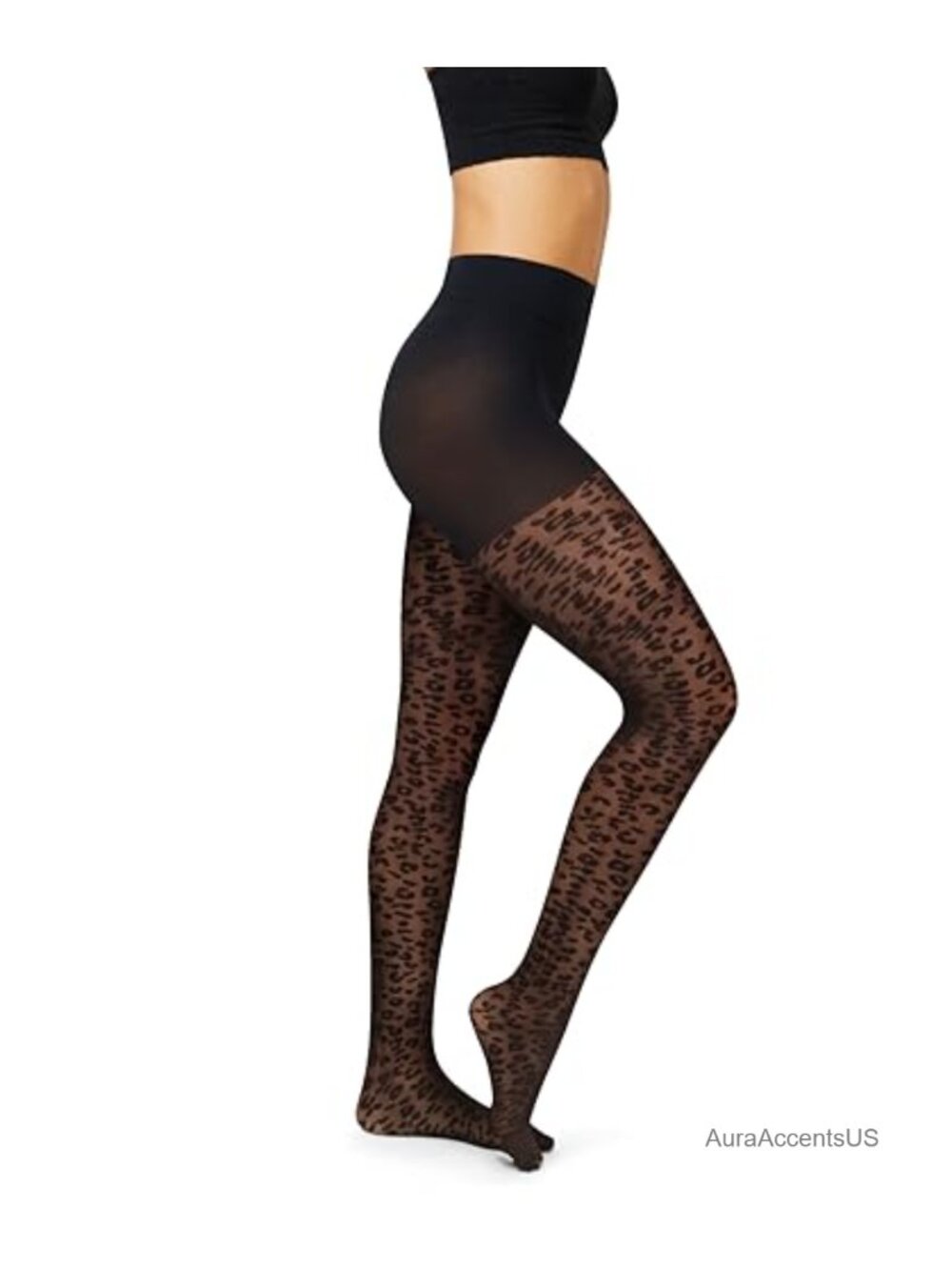 Women's Animal Print Sheer Tights Control Top Wide Waistband 25 Denier